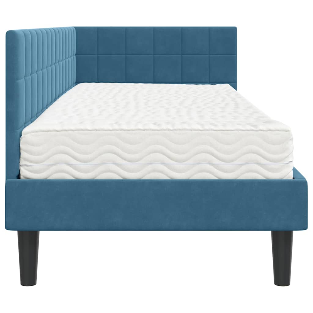 vidaXL Eckbettgestell mit Matratze mit Kopfteil 2 pcs Blau Samt