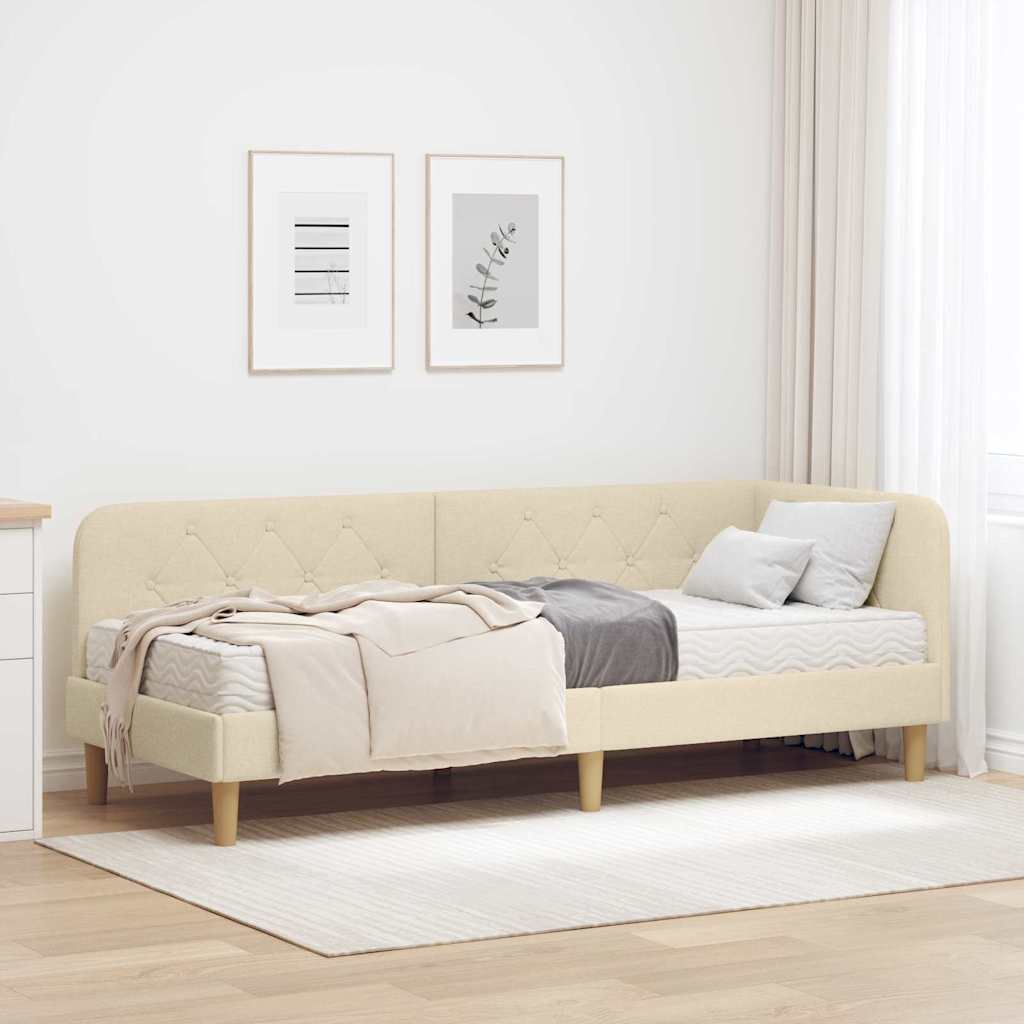 vidaXL Eckbettgestell mit Matratze Hellgrau 80 x 200 cm Stoff