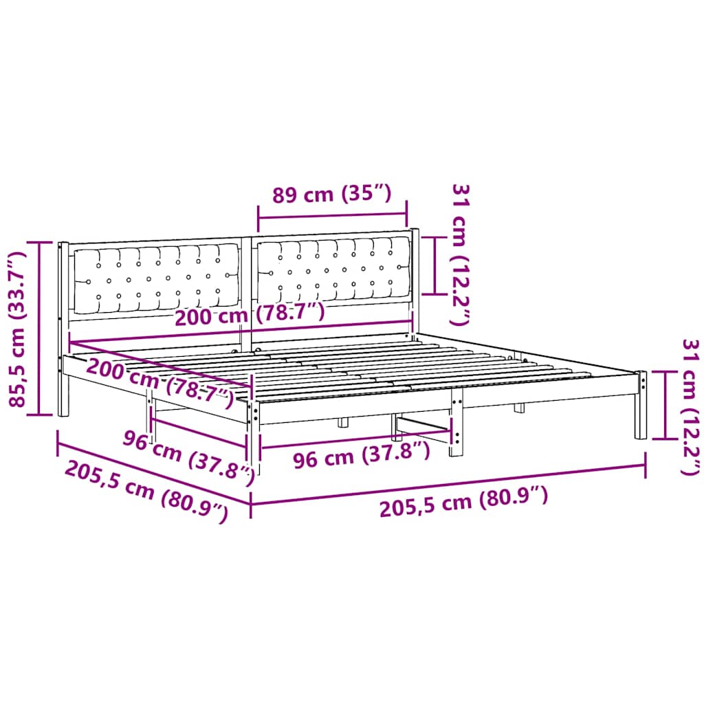 vidaXL Bettrahmen Hellgrau 200 x 200 cm Massives Kiefernholz