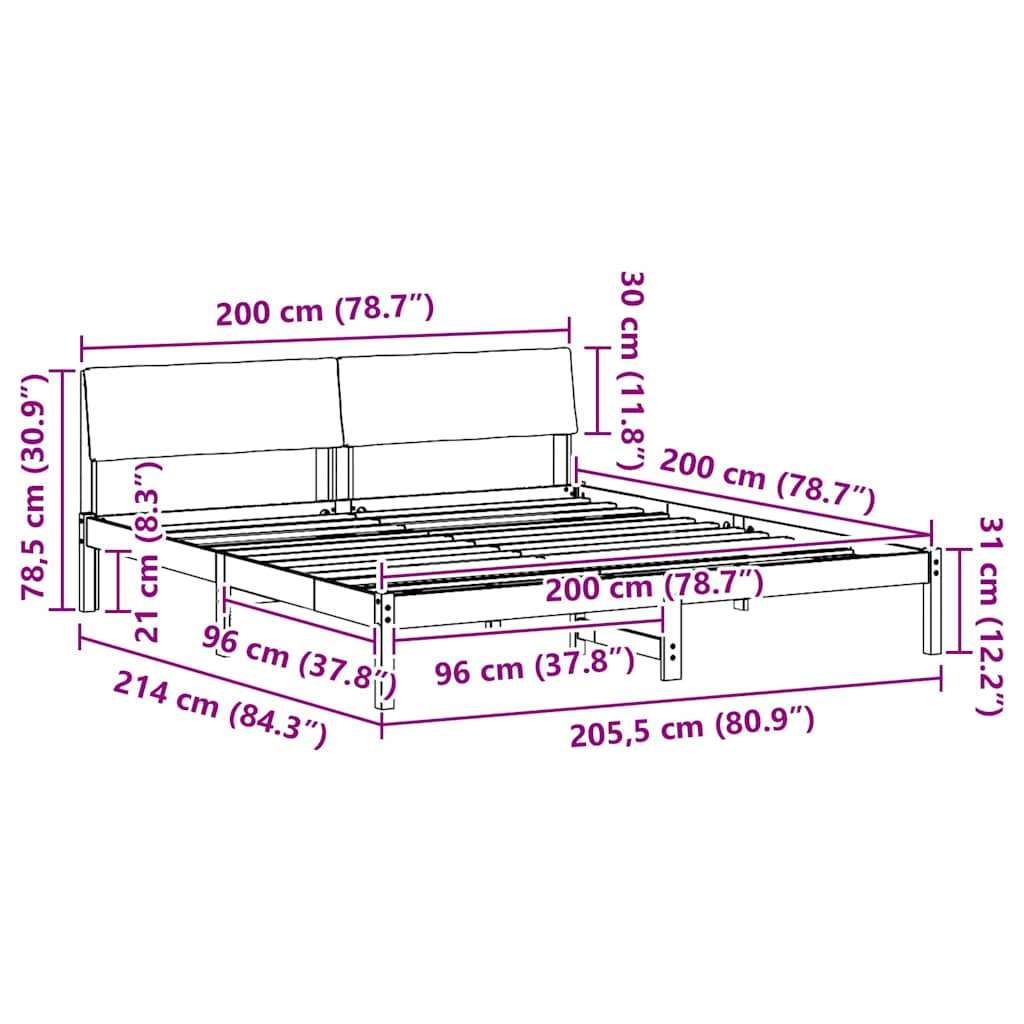 vidaXL Bettgestell Braun und hellgrau 200 x 200 cm Massivholz Kiefer