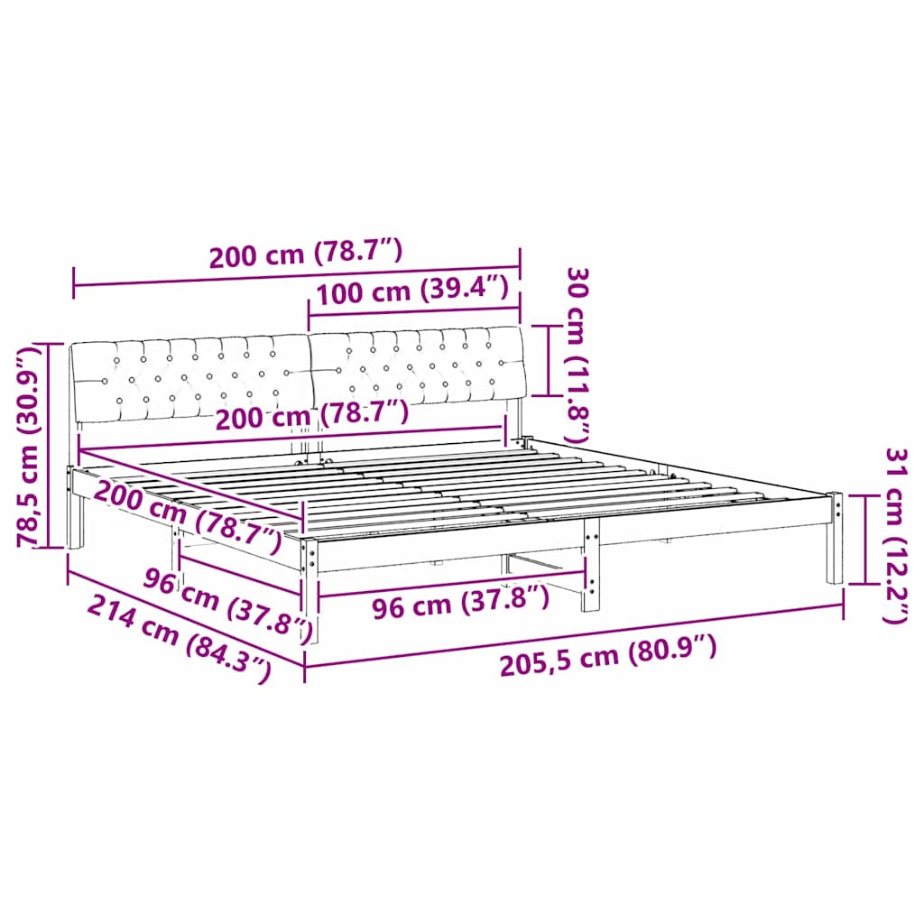 vidaXL Bettgestell Braun und hellgrau 200 x 200 cm Massivholz Kiefer