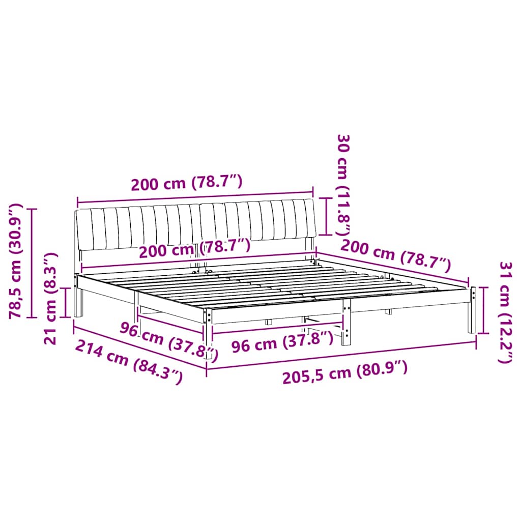 vidaXL Bettgestell Braun und hellgrau 200 x 200 cm Massivholz Kiefer