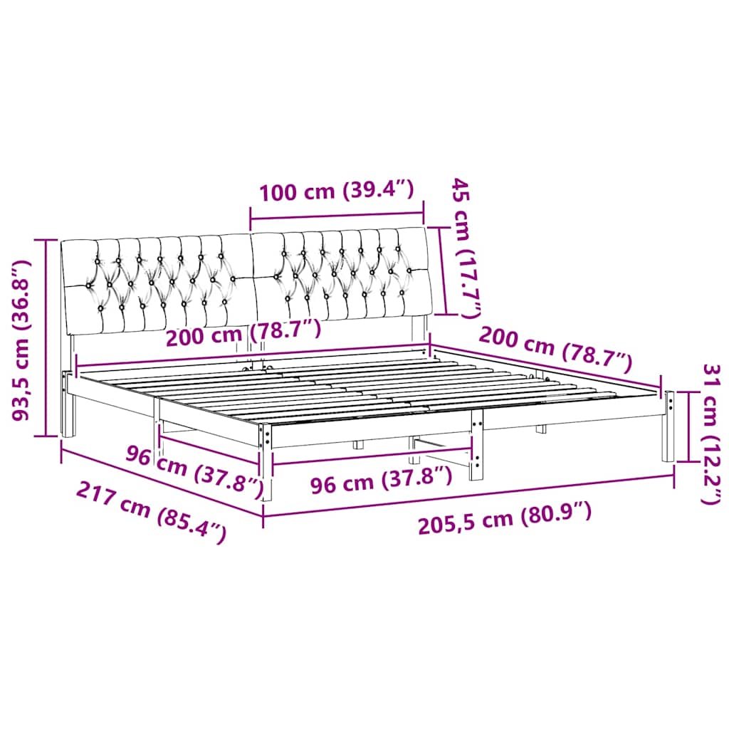 vidaXL Bettgestell mit gepolstertem Kopfteil Braun 200 x 200 cm