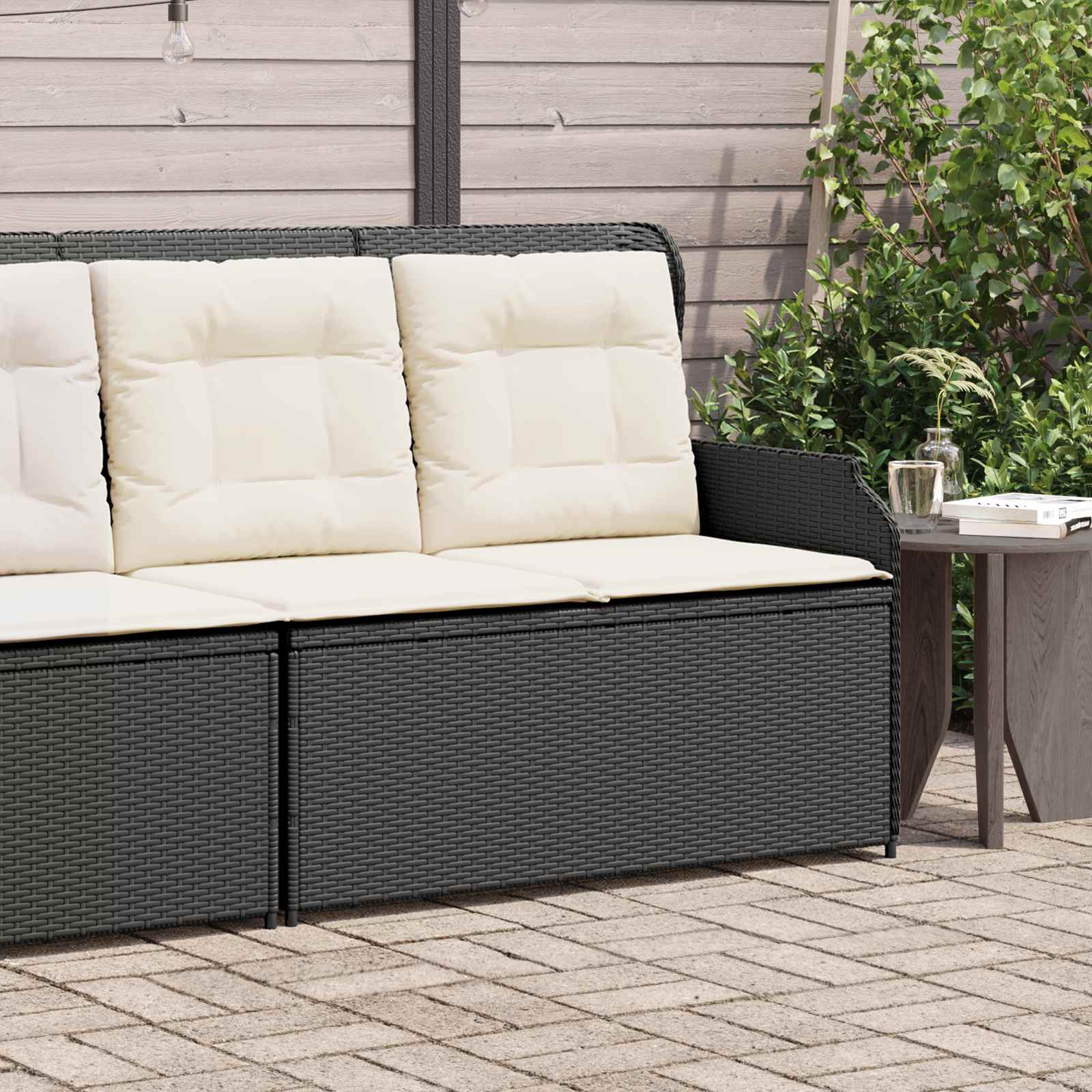 vidaXL Gartenbank mit Kissen Schwarz und Cremeweiß Poly-Rattan