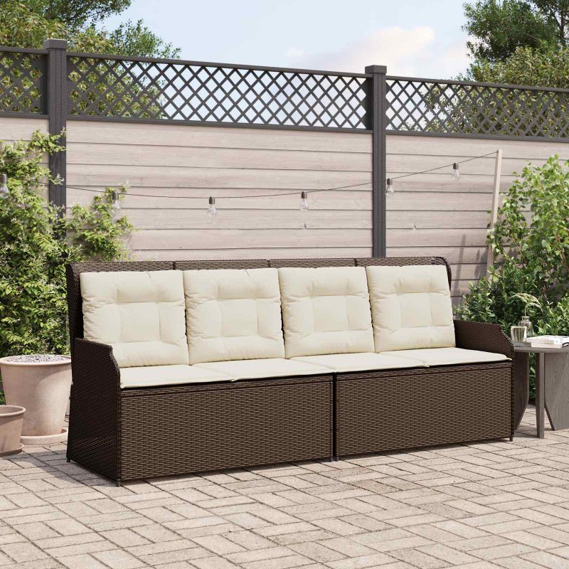 vidaXL Gartenbank mit Kissen Schwarz und Cremeweiß Poly-Rattan