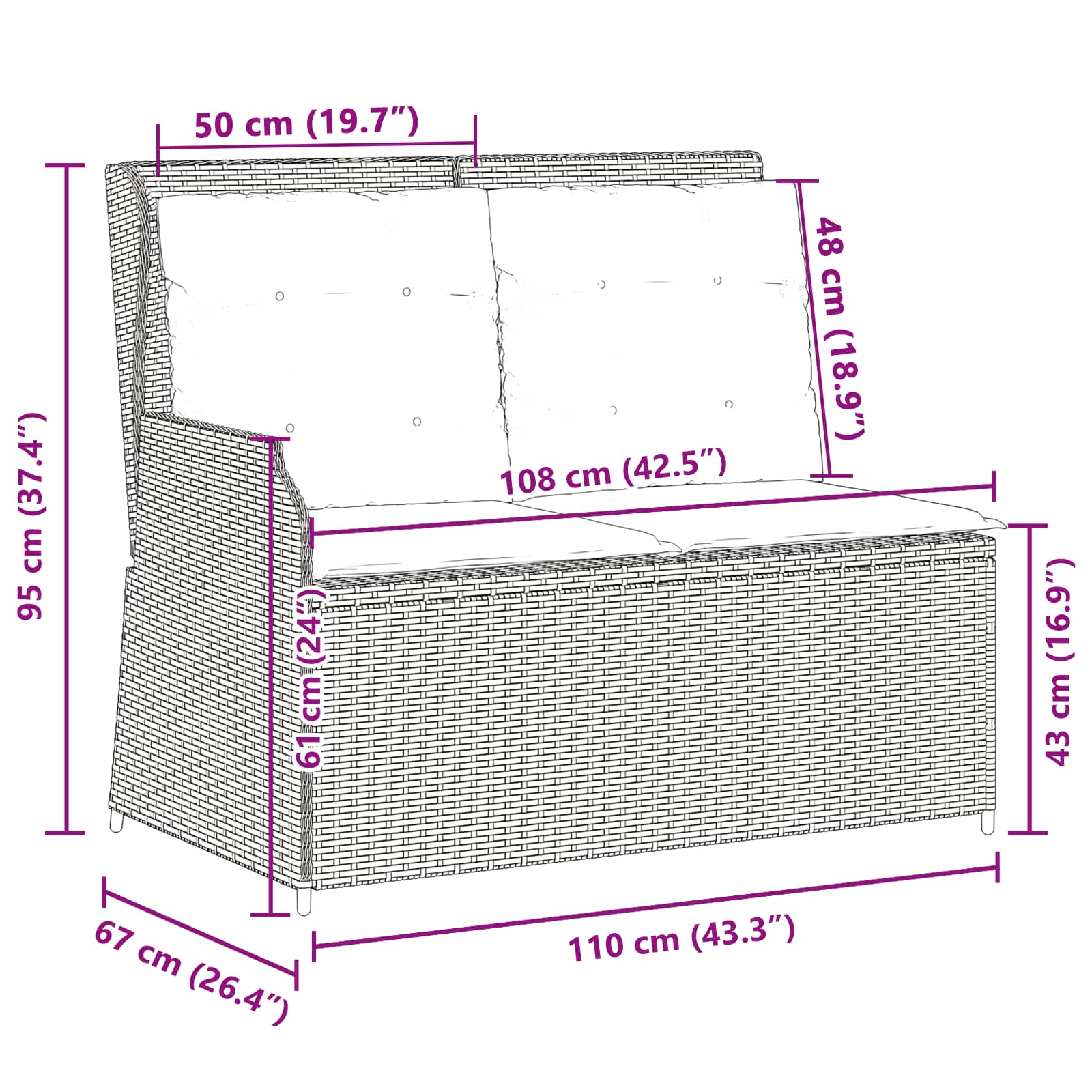 vidaXL Gartenbank Schwarz Poly-Rattan