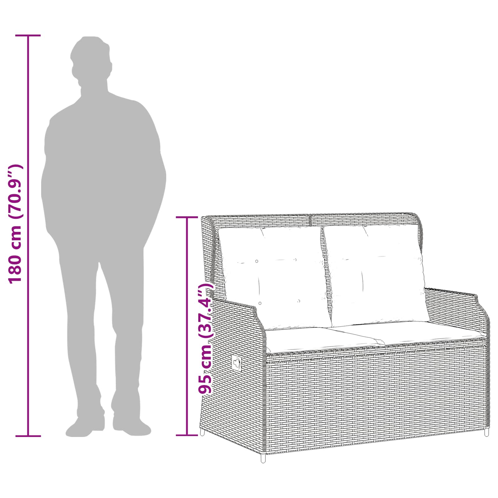 vidaXL Gartenbank Schwarz Poly-Rattan