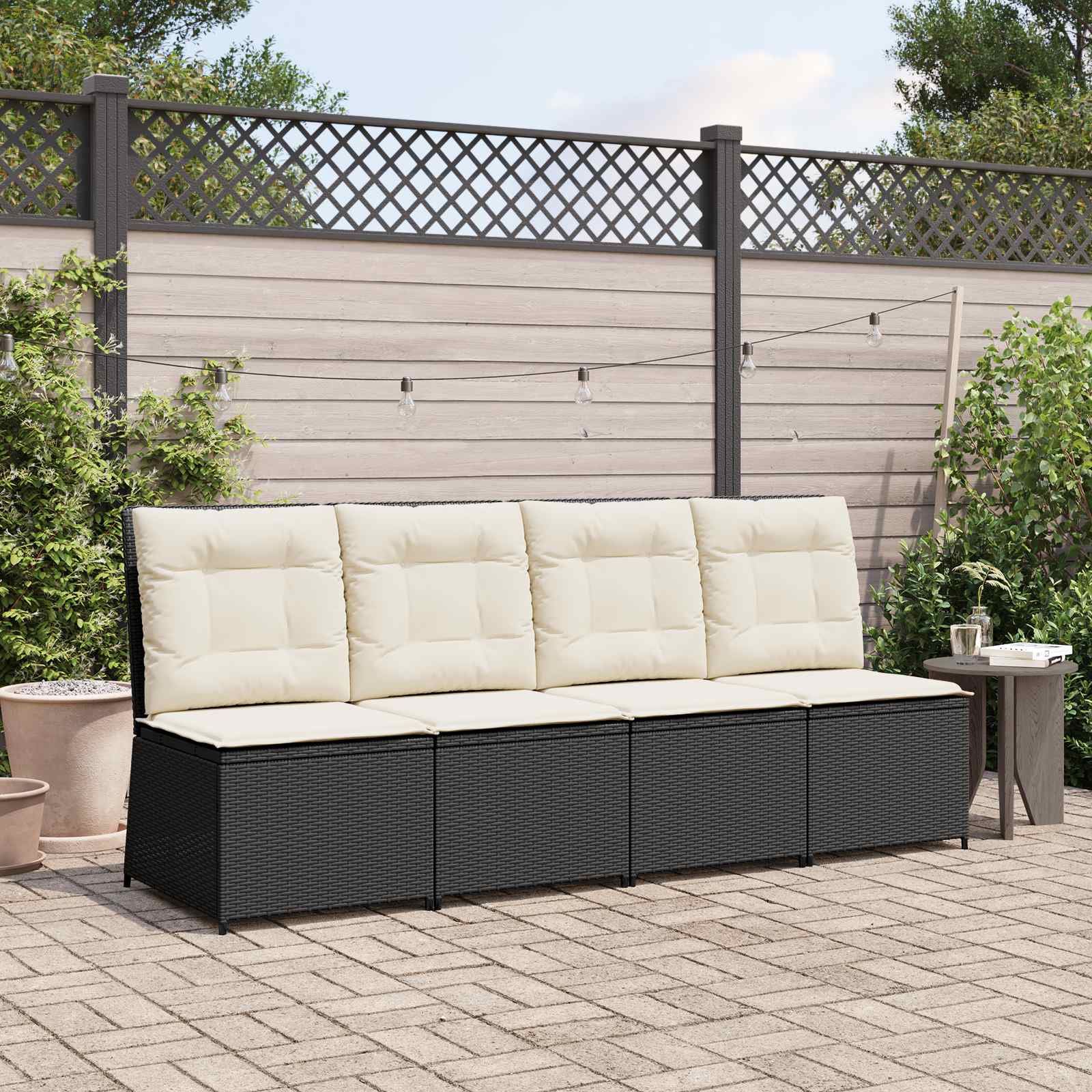 vidaXL Garten-Sofa mit Kissen Schwarz und Cremeweiß Poly-Rattan