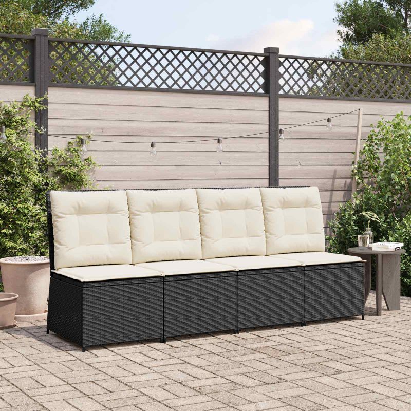 vidaXL Garten-Sofa mit Kissen Schwarz und Cremeweiß Poly-Rattan