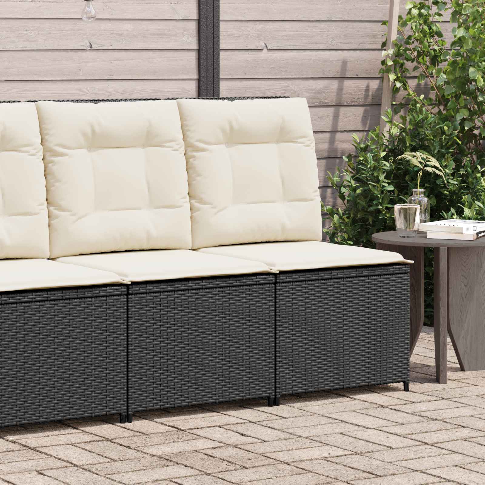 vidaXL Garten-Sofa mit Kissen Schwarz und Cremeweiß Poly-Rattan