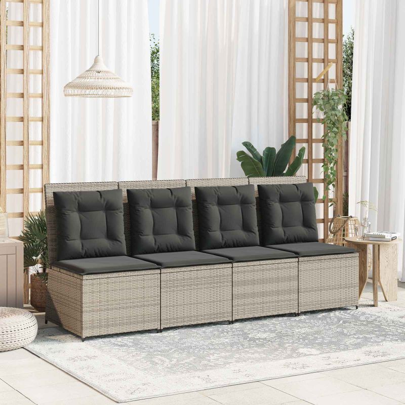vidaXL Garten-Sofa mit Kissen Schwarz und Cremeweiß Poly-Rattan