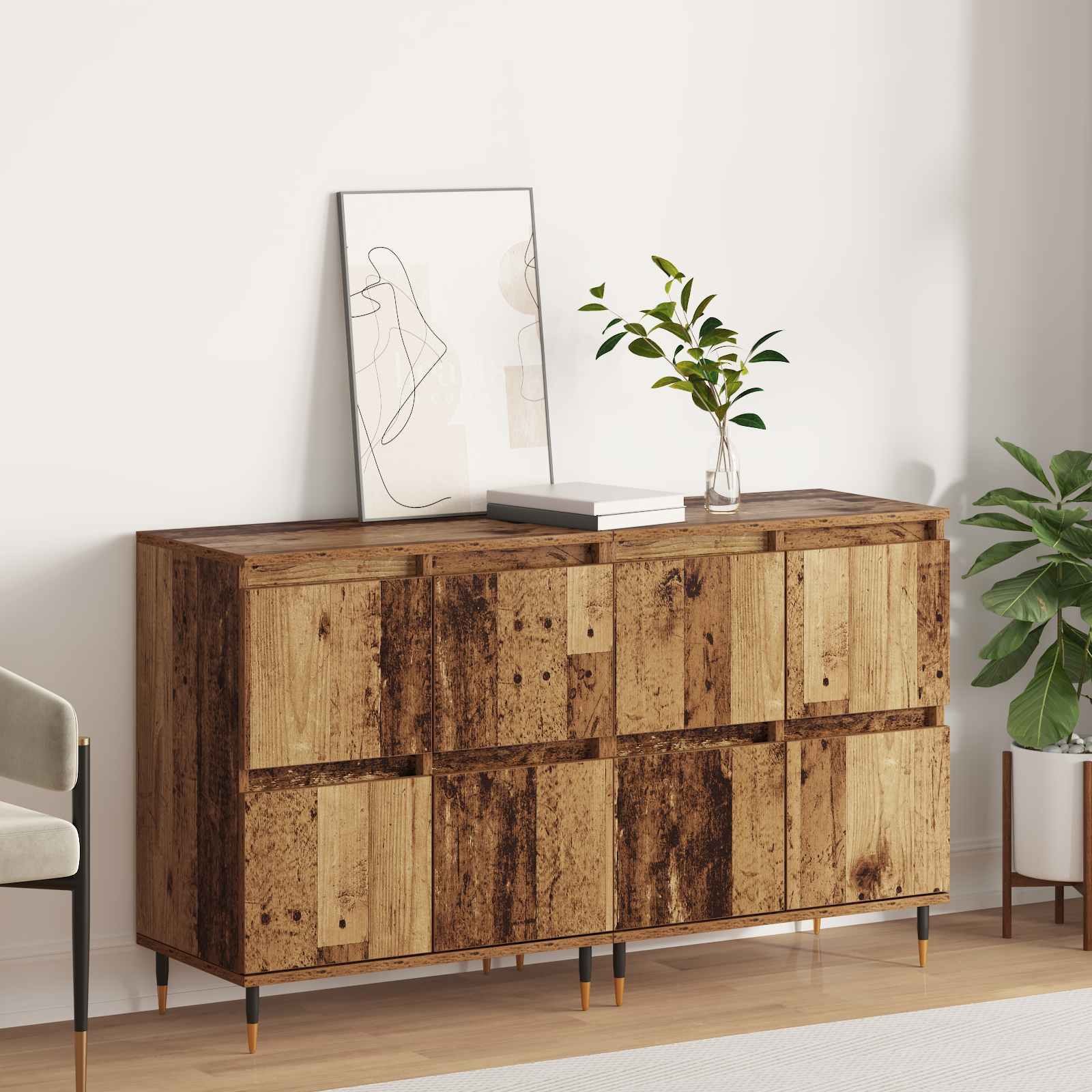 Sideboards 2 Stk. Weiß Holzwerkstoff