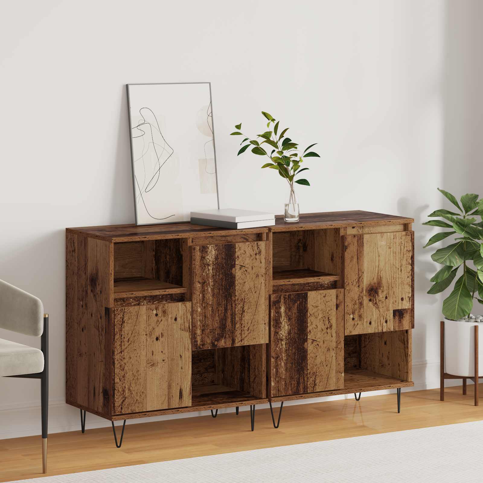Sideboards 2 Stk. Weiß Holzwerkstoff
