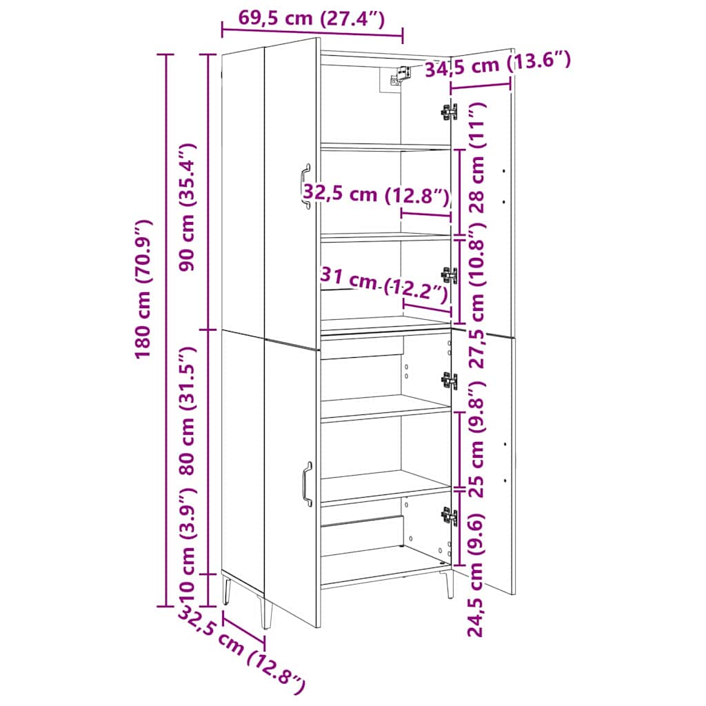 vidaXL Highboard 2 pcs Altholz Holzwerkstoff