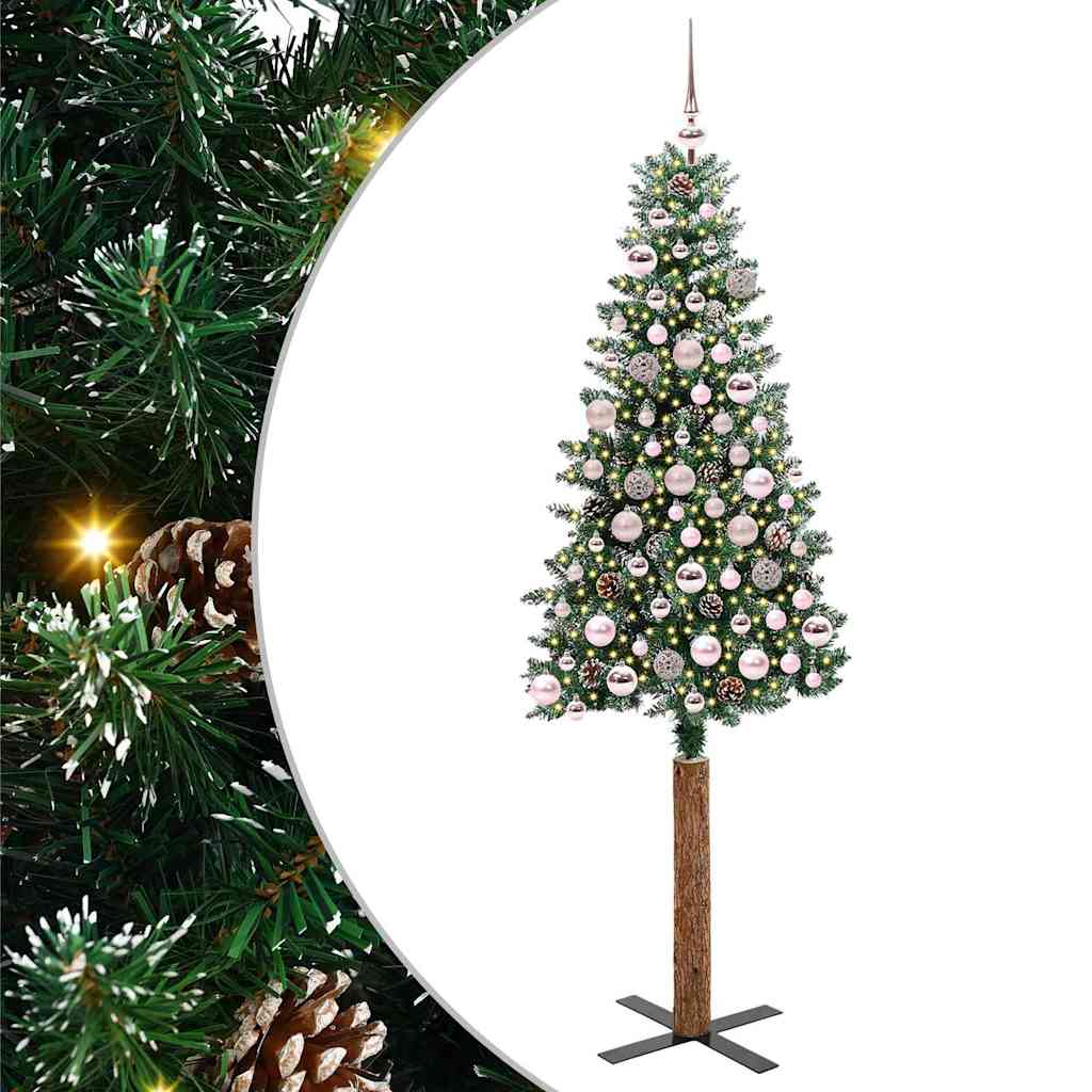 vidaXL Schlanker Weihnachtsbaum mit 150 LEDs mit Ständer Grün 150 cm