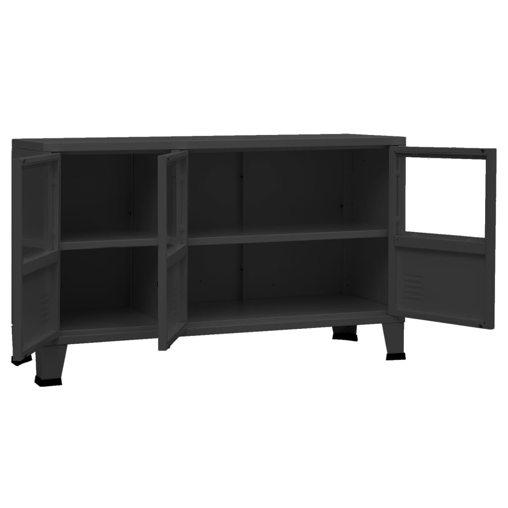 vidaXL Industrial Sideboard Schwarz 105x35x62 cm Metall und Glas