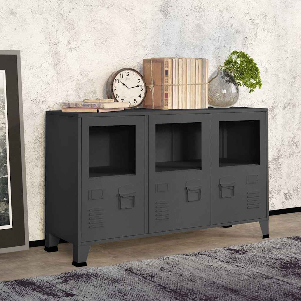 vidaXL Industrial Sideboard Schwarz 105x35x62 cm Metall und Glas