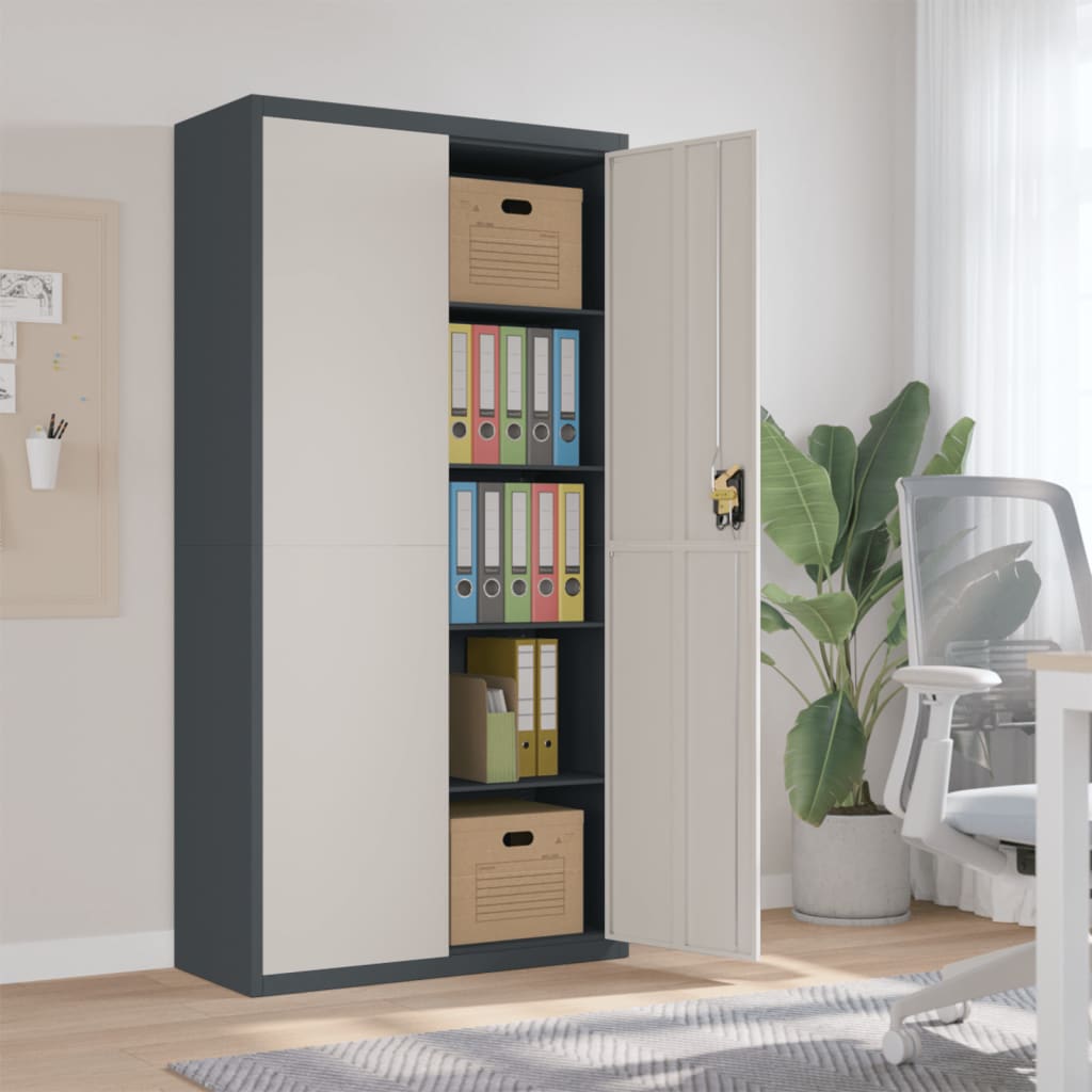 vidaXL Aktenschrank mit 2 Türen Grau 90 cm Stahl