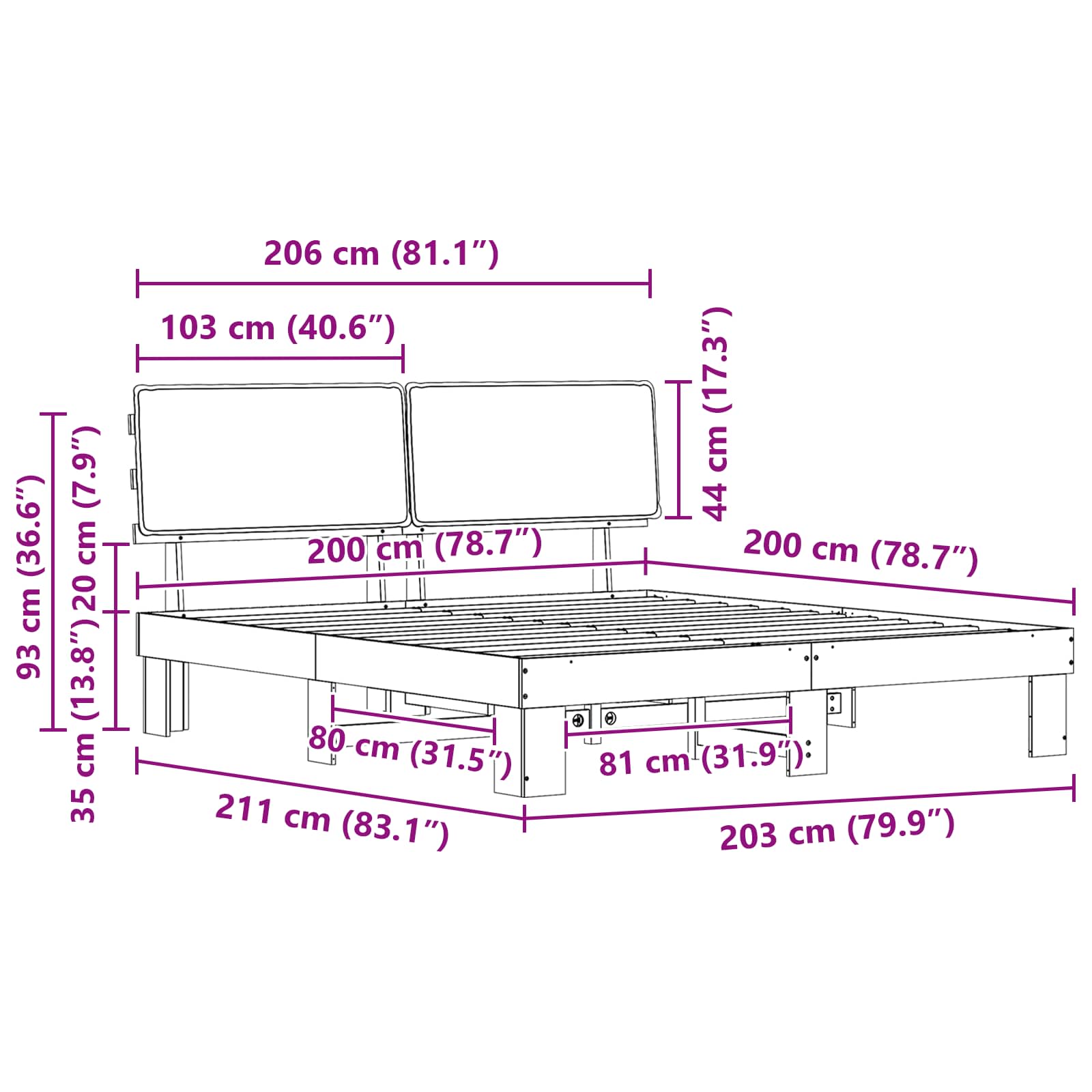 vidaXL Bettgestell mit gepolstertem Kopfteil Hellgrau 200 x 200 cm