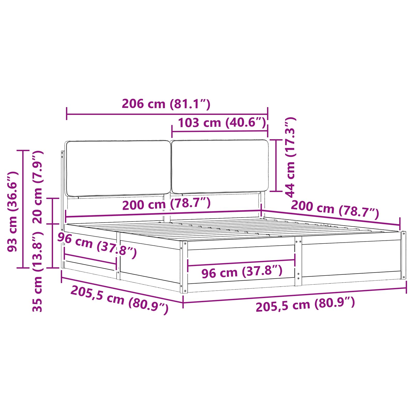 vidaXL Bettgestell mit gepolstertem Kopfteil Hellgrau 200 x 200 cm