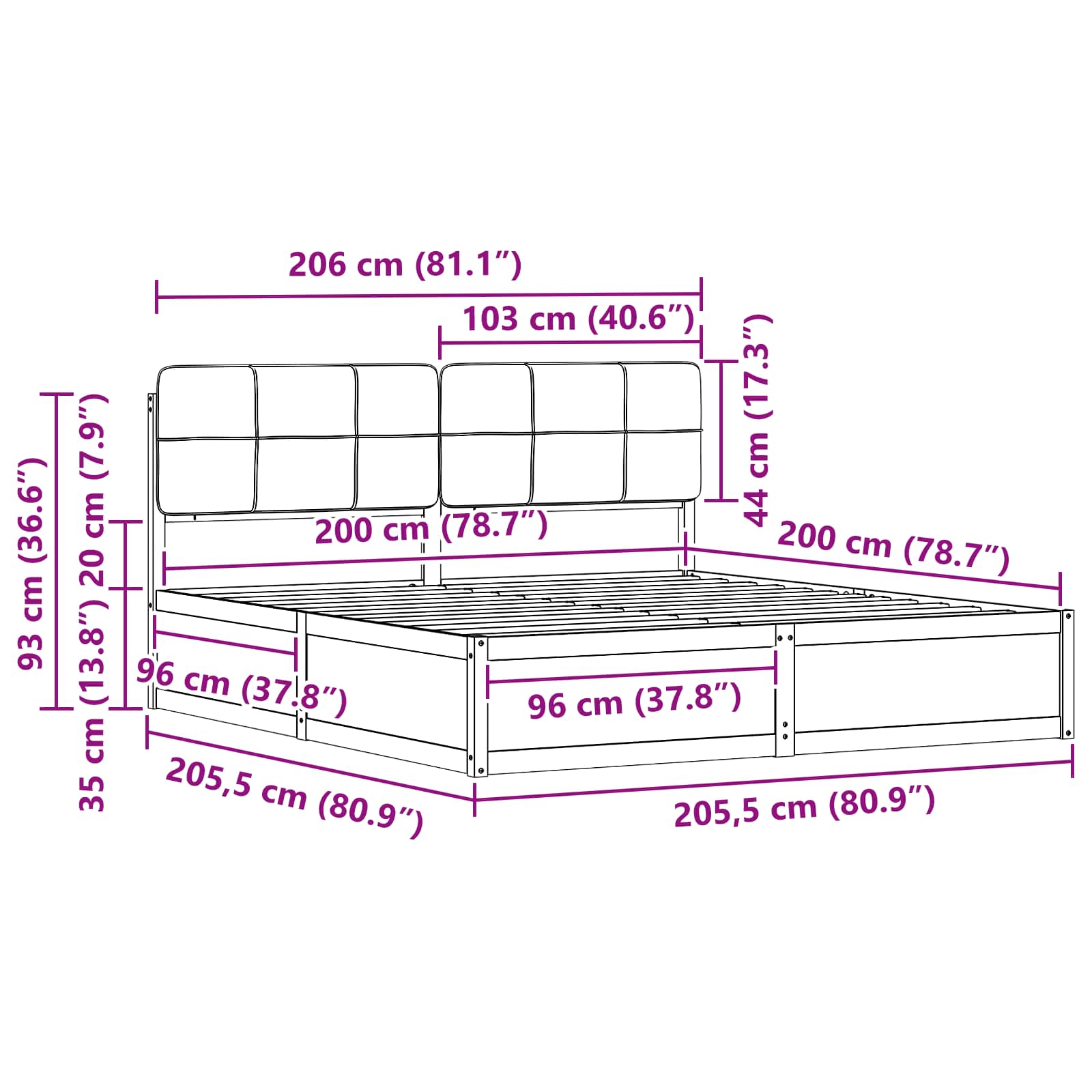vidaXL Bettgestell mit gepolstertem Kopfteil Hellgrau 200 x 200 cm