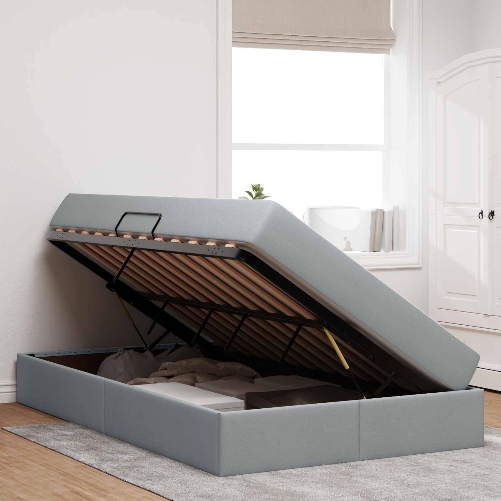 vidaXL Aufbewahrungsbett mit Matratze Hellgrau 120 x 190 cm Polyester