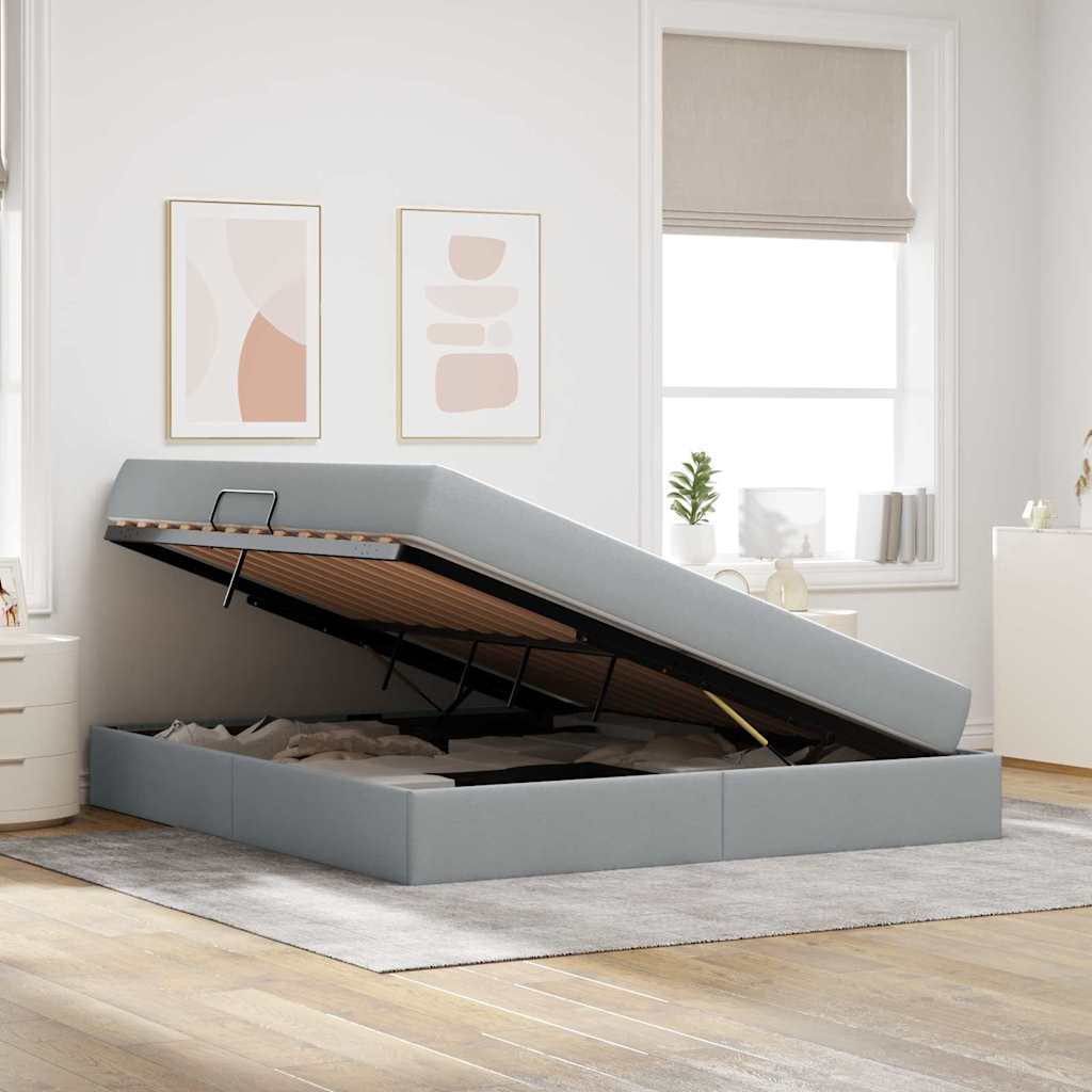 vidaXL Aufbewahrungsbett mit Matratze Hellgrau 120 x 190 cm Polyester