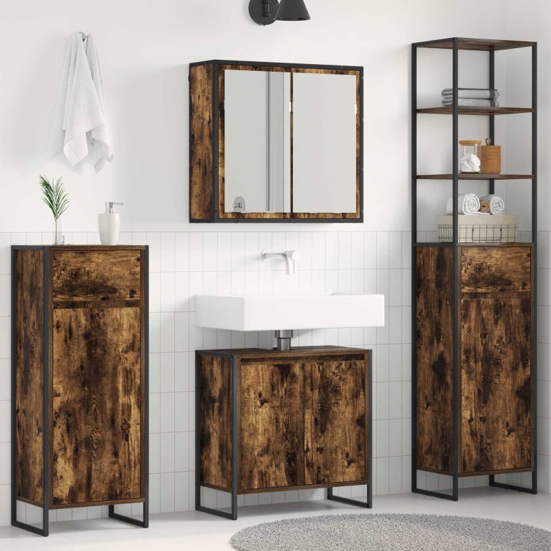 vidaXL Badezimmermöbel-Set mit Tür Schwarz Eichen-Optik Holzwerkstoff