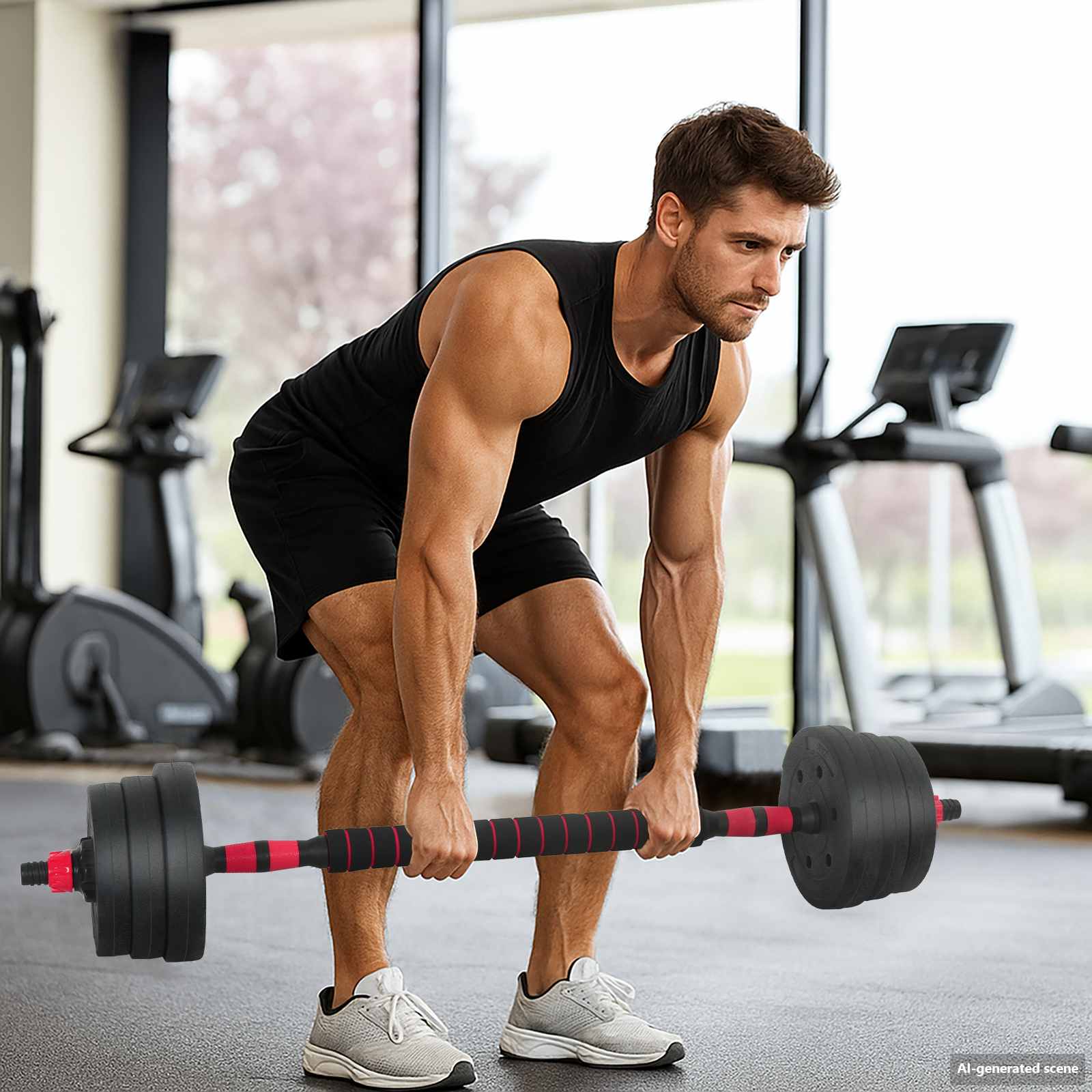 vidaXL 2-in-1 Hantelset Schwarz und Rot 121 x 19,5 x 19,5 cm