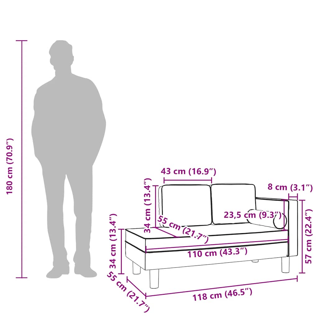vidaXL Chaiselongue mit Kissen und Nackenrolle Hellgrau Samt