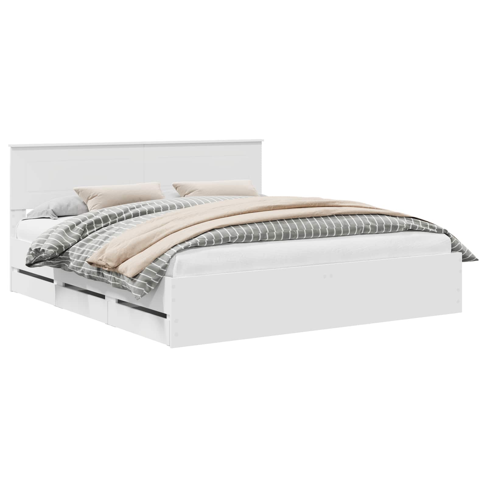 vidaXL Bettrahmen mit Schubladen Weiß 200 x 200 cm Ingenieurs Holz