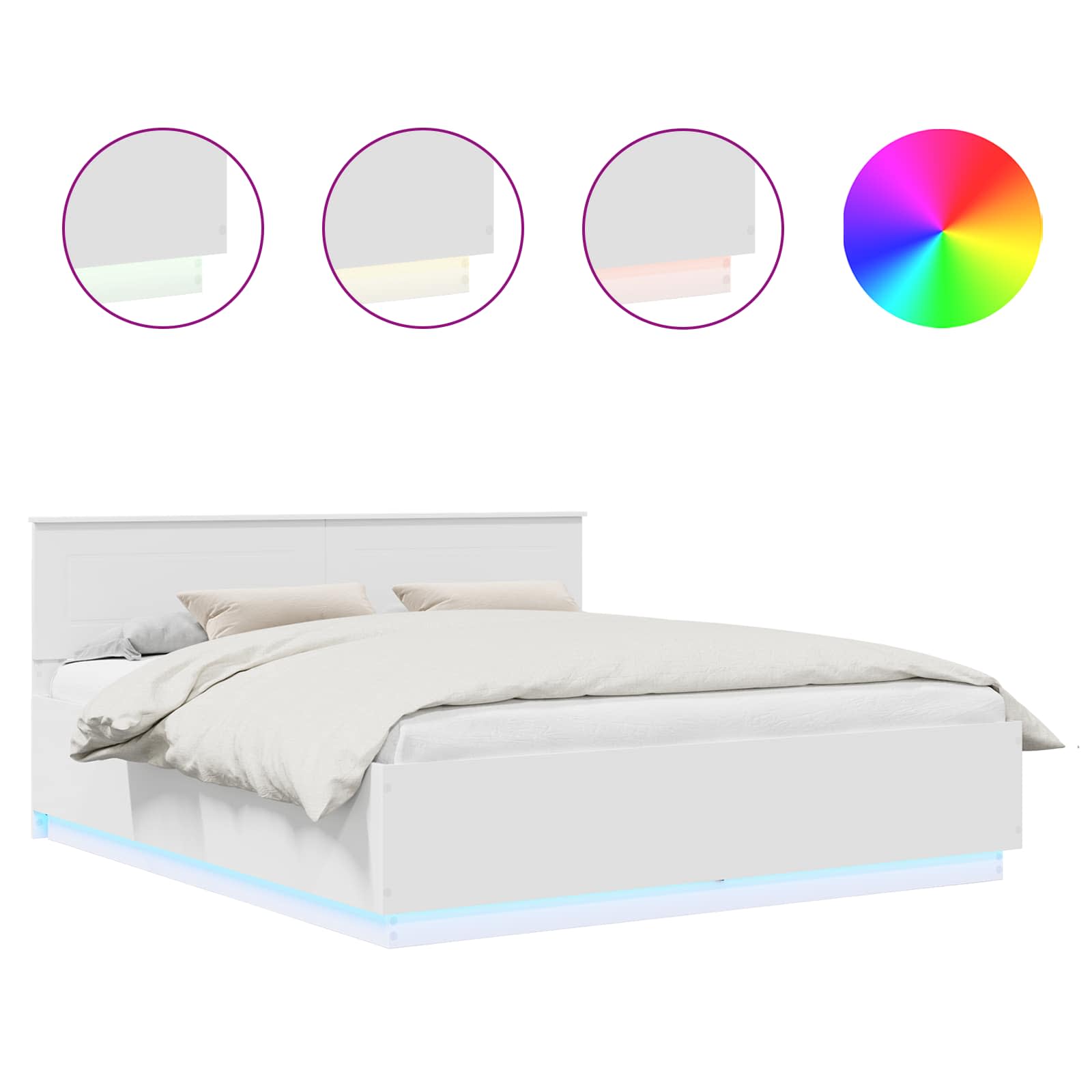 vidaXL Bettrahmen mit LED-Lichtleisten Weiß 200 x 200 cm Holzwerkstoff
