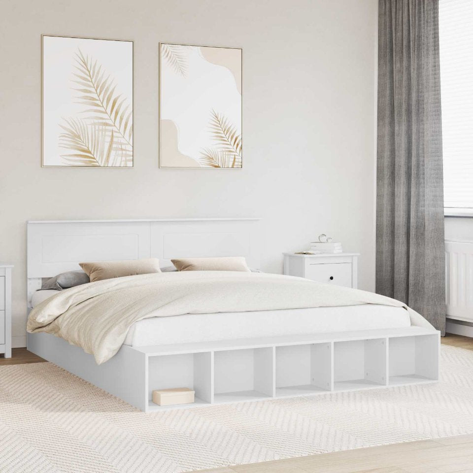 vidaXL Bettrahmen mit Regal Weiß 200 x 200 cm Holzwerkstoff