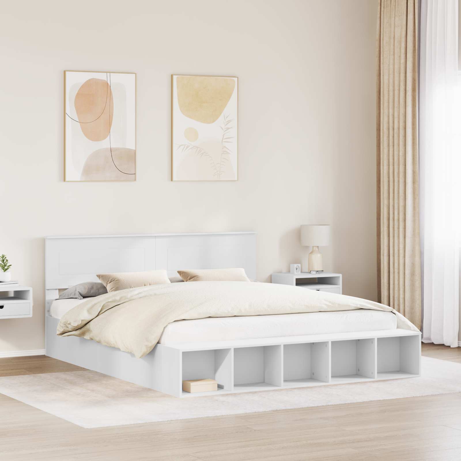 vidaXL Bettrahmen mit Regal Weiß 200 x 200 cm Holzwerkstoff