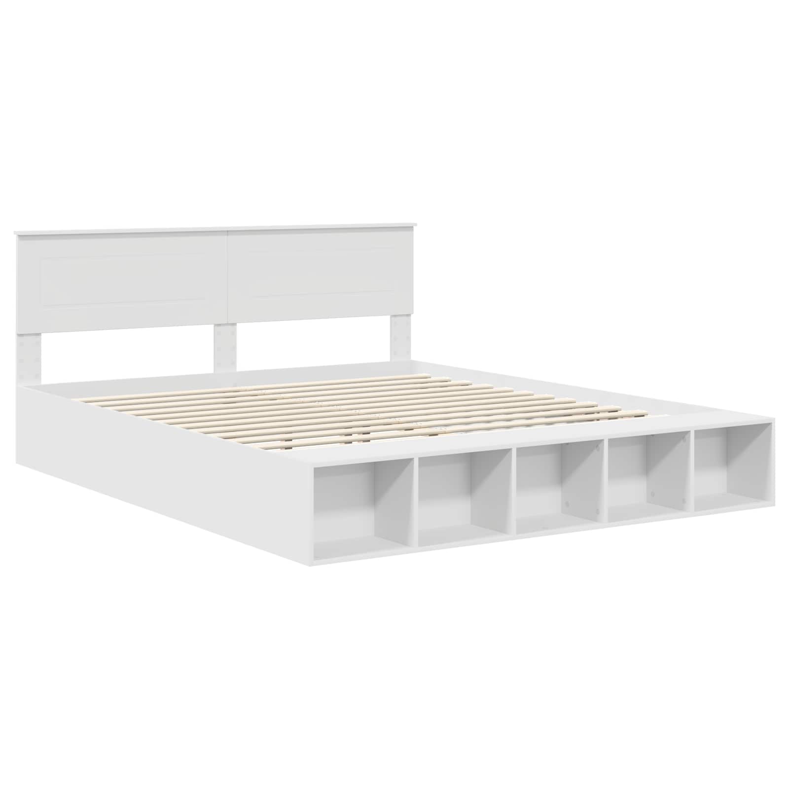 vidaXL Bettrahmen mit Regal Weiß 200 x 200 cm Holzwerkstoff