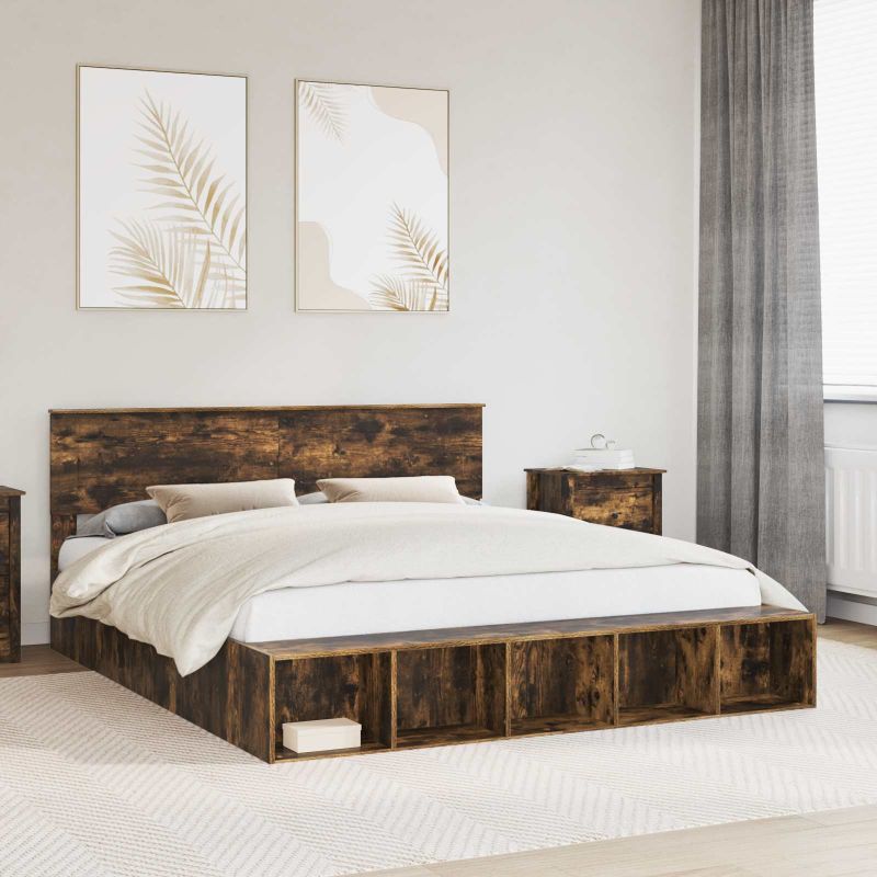 vidaXL Bettrahmen mit Regal Weiß 200 x 200 cm Holzwerkstoff