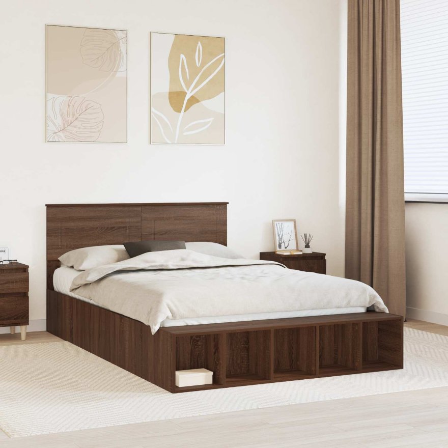 vidaXL Bettrahmen mit Regal Weiß 200 x 200 cm Holzwerkstoff