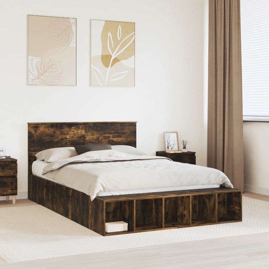 vidaXL Bettrahmen mit Regal Weiß 200 x 200 cm Holzwerkstoff