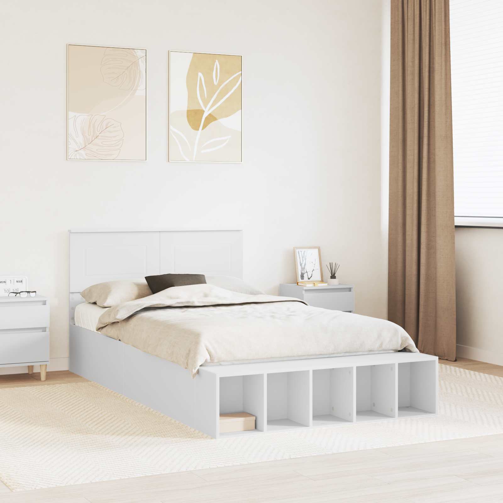 vidaXL Bettrahmen mit Regal Weiß 200 x 200 cm Holzwerkstoff