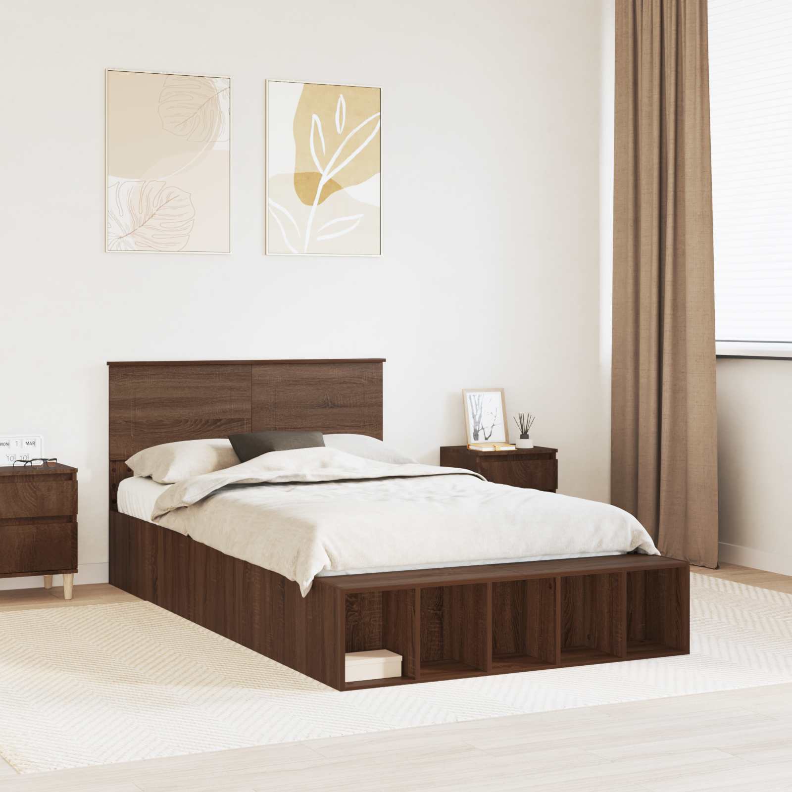 vidaXL Bettrahmen mit Regal Weiß 200 x 200 cm Holzwerkstoff