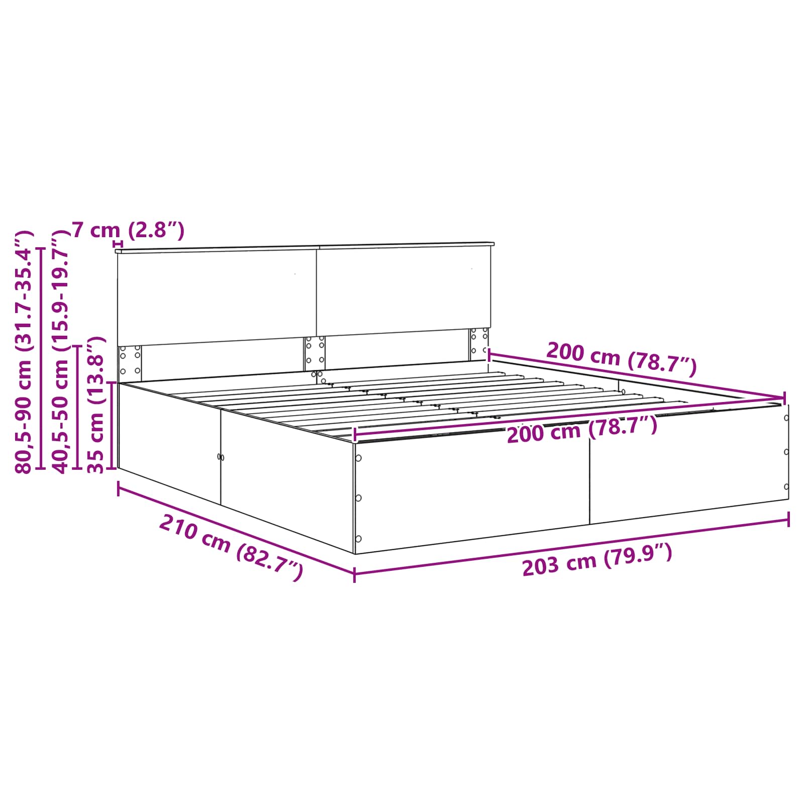 vidaXL Bettrahmen mit Kopfteil Weiß 200 x 200 cm Holzwerkstoff