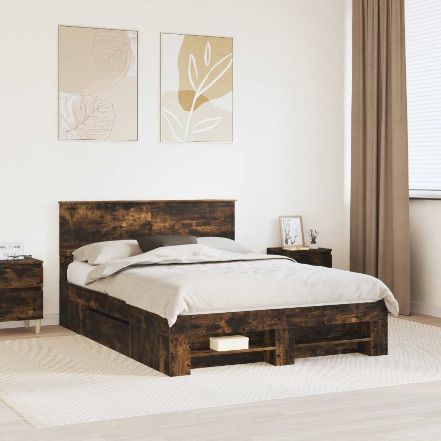 vidaXL Bettrahmen mit Kopfteil Weiß 200 x 200 cm Holzwerkstoff