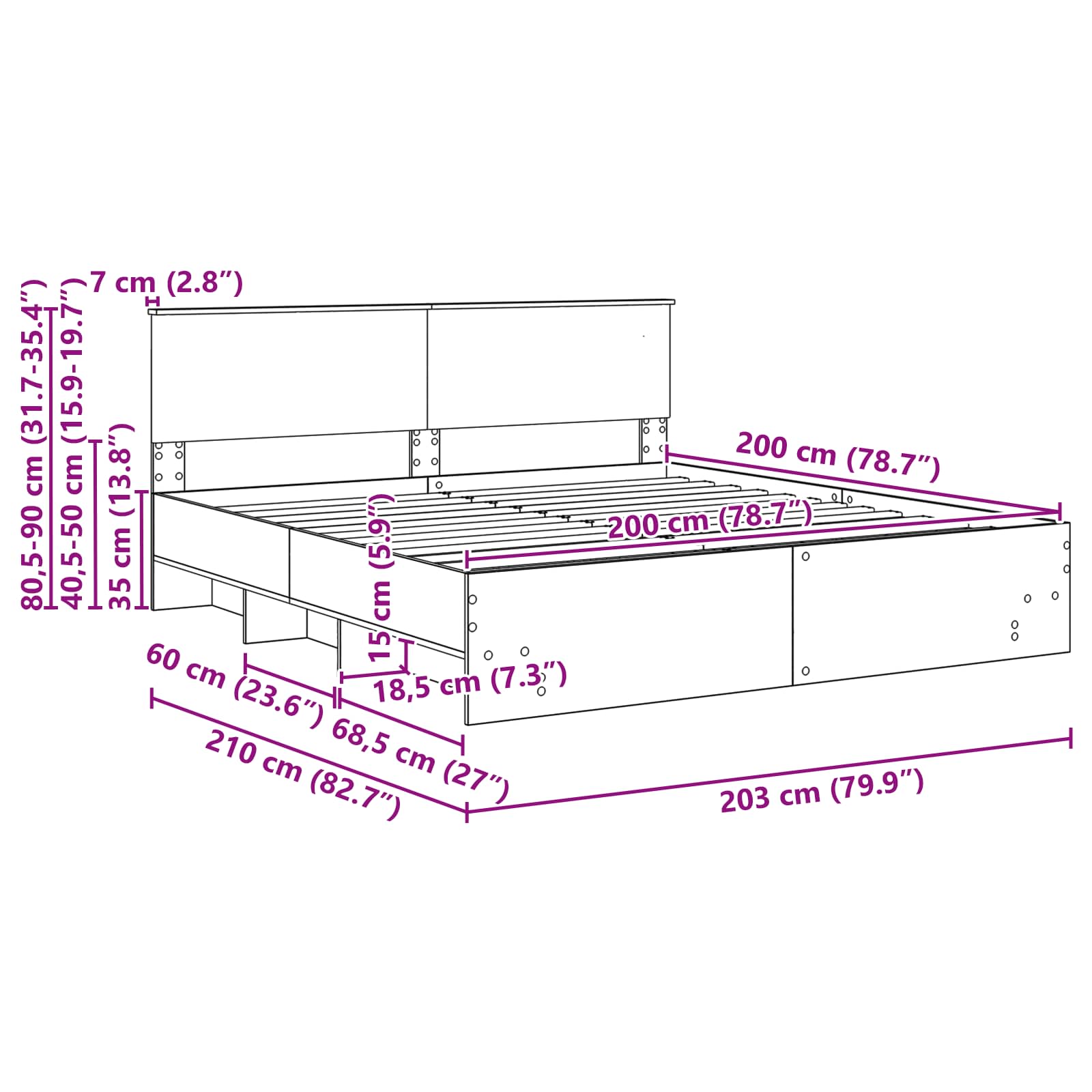 vidaXL Bettrahmen mit Kopfteil Weiß 200 x 200 cm Holzwerkstoff