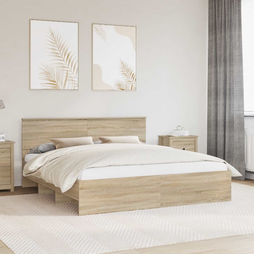 vidaXL Bettrahmen mit Kopfteil Weiß 200 x 200 cm Holzwerkstoff