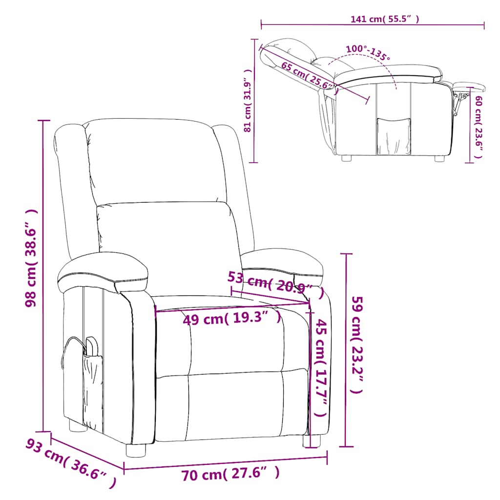 vidaXL Massagesessel Creme Stoff