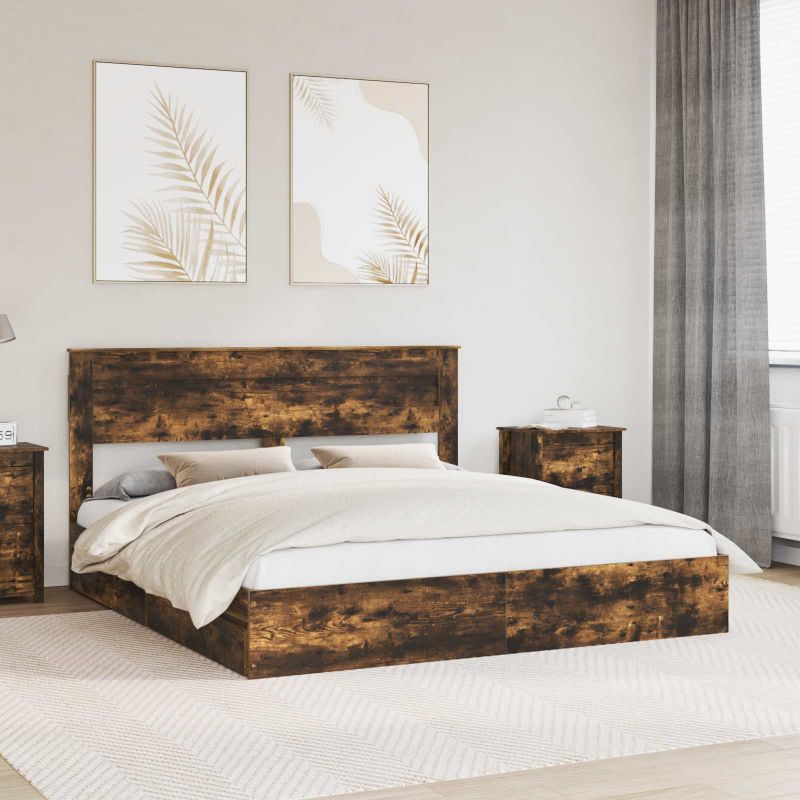 vidaXL Aufbewahrungsbett mit Kopfteil Weiß 200 x 200 cm Holzwerkstoff