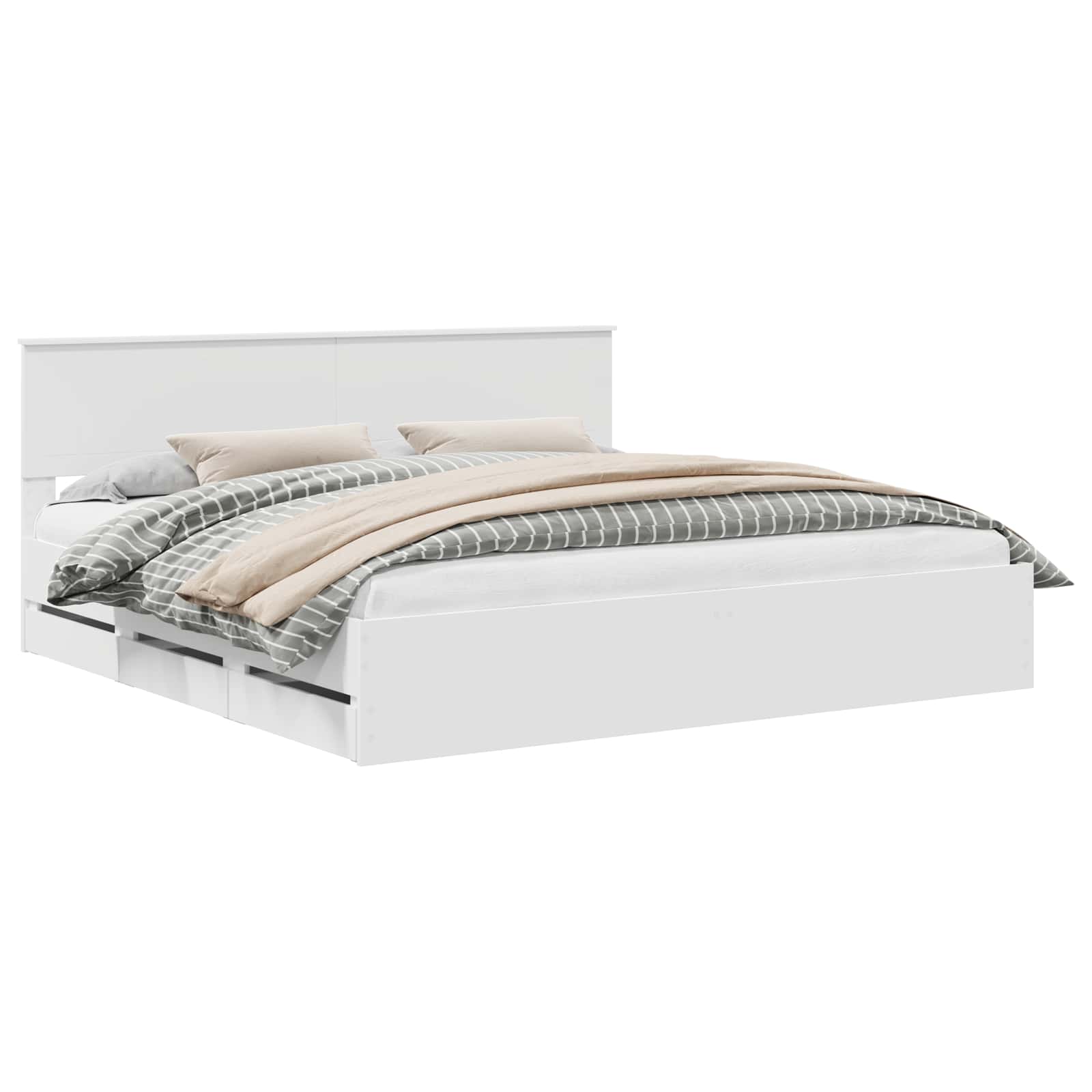 vidaXL Bettrahmen mit Schubladen Weiß 200 x 200 cm Ingenieurs Holz