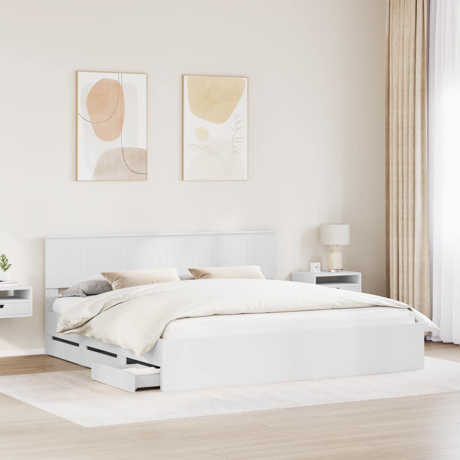 vidaXL Bettrahmen mit Schubladen Weiß 200 x 200 cm Ingenieurs Holz