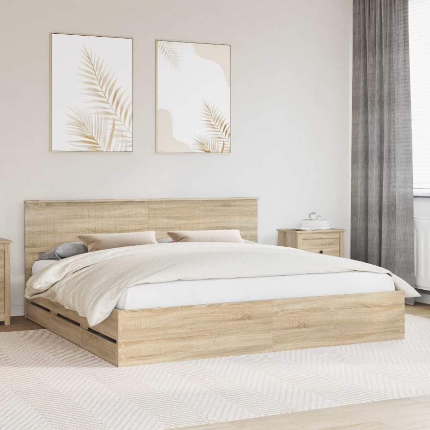 vidaXL Bettrahmen mit Schubladen Weiß 200 x 200 cm Ingenieurs Holz