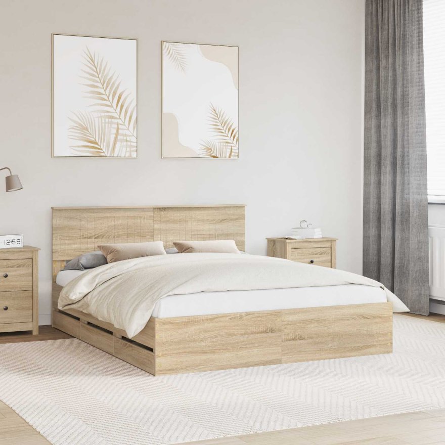 vidaXL Bettrahmen mit Schubladen Weiß 200 x 200 cm Ingenieurs Holz